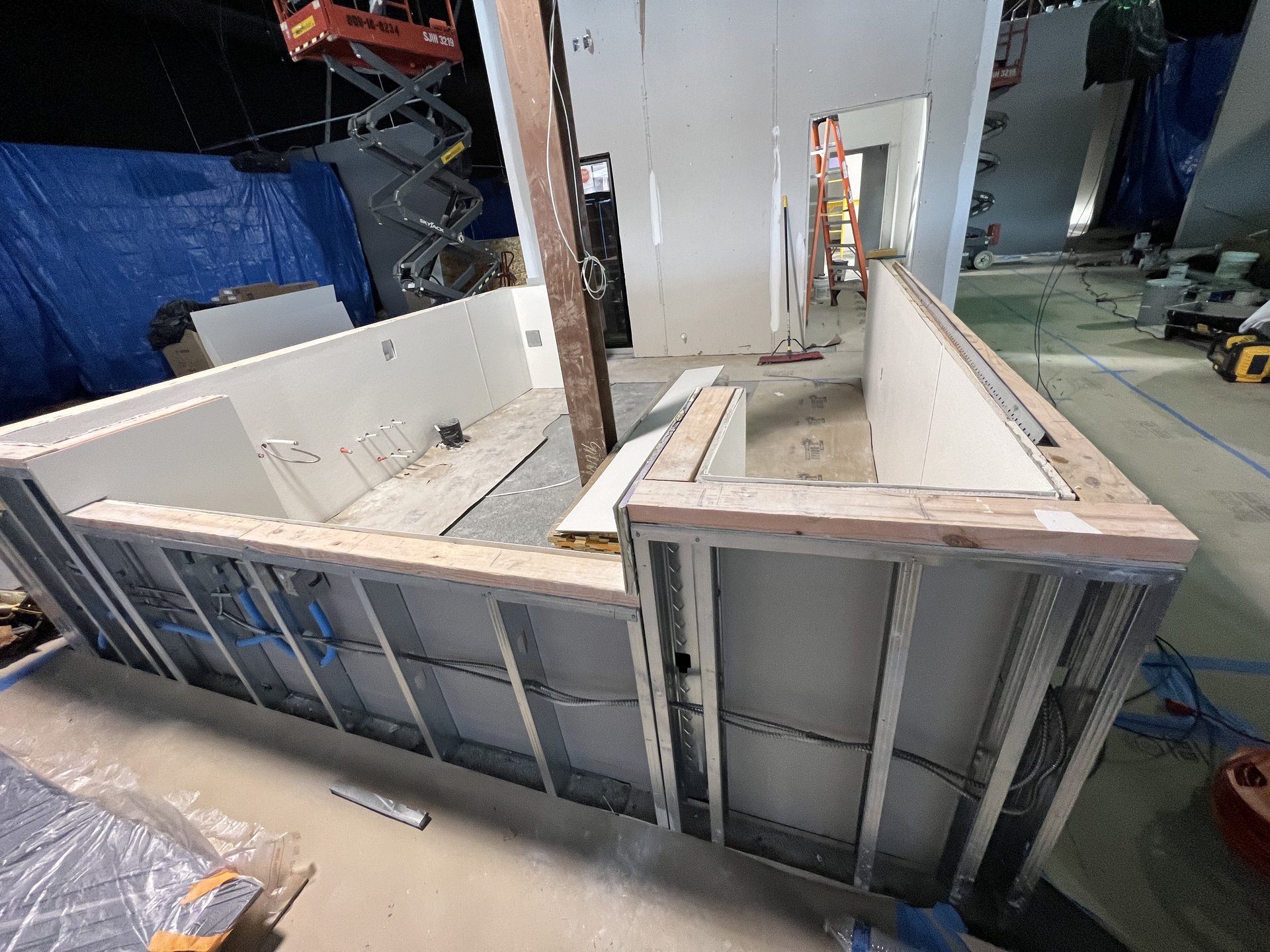 Commercial bar casework in shop before skin and countertop